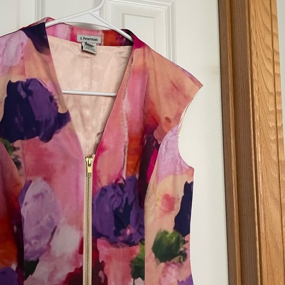 J. Peterman Front Zip Abstract Floral Dress Size 2 - Picture 2 of 9